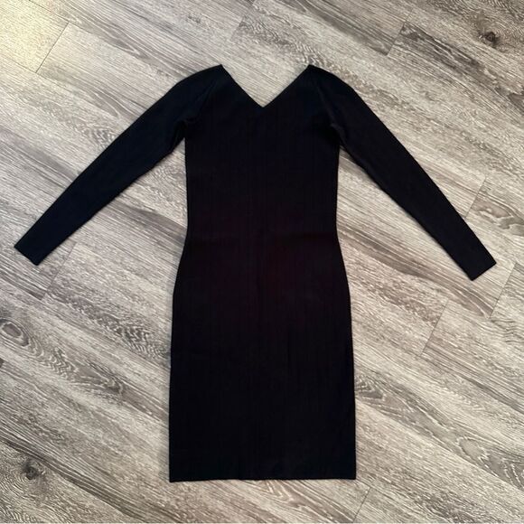 VINCE Woman's Black Ribbed V-Neck Dress - Picture 1 of 9